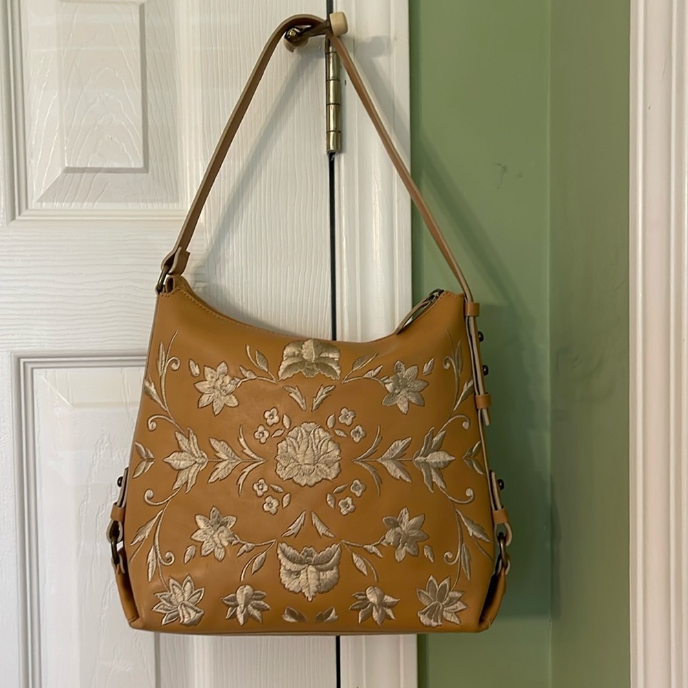 Adrienne Vittadini Leather Embroidered Shoulder Bag